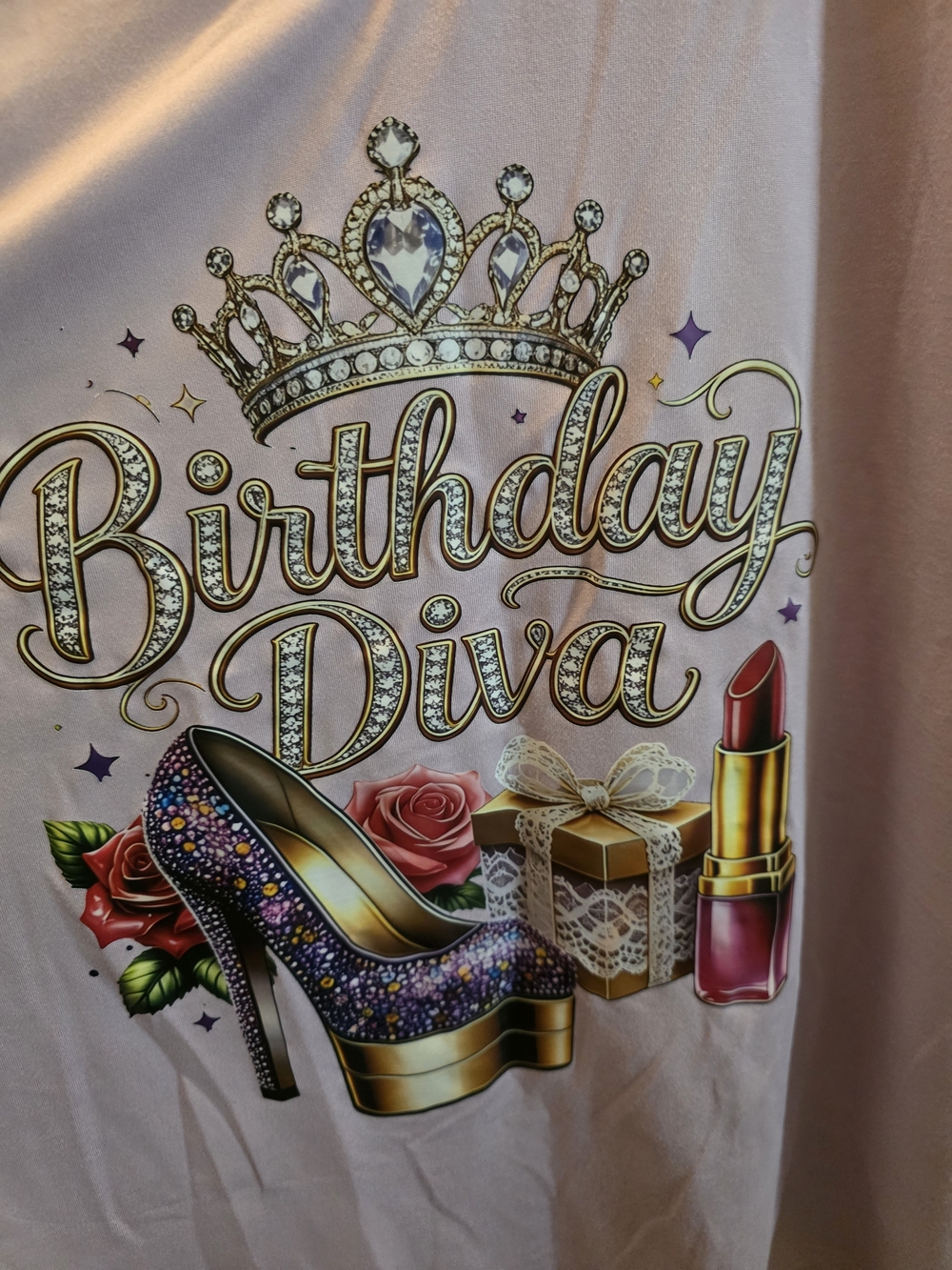 Source Unknown Pink Birthday Diva Graphic Tee with Gold Accents